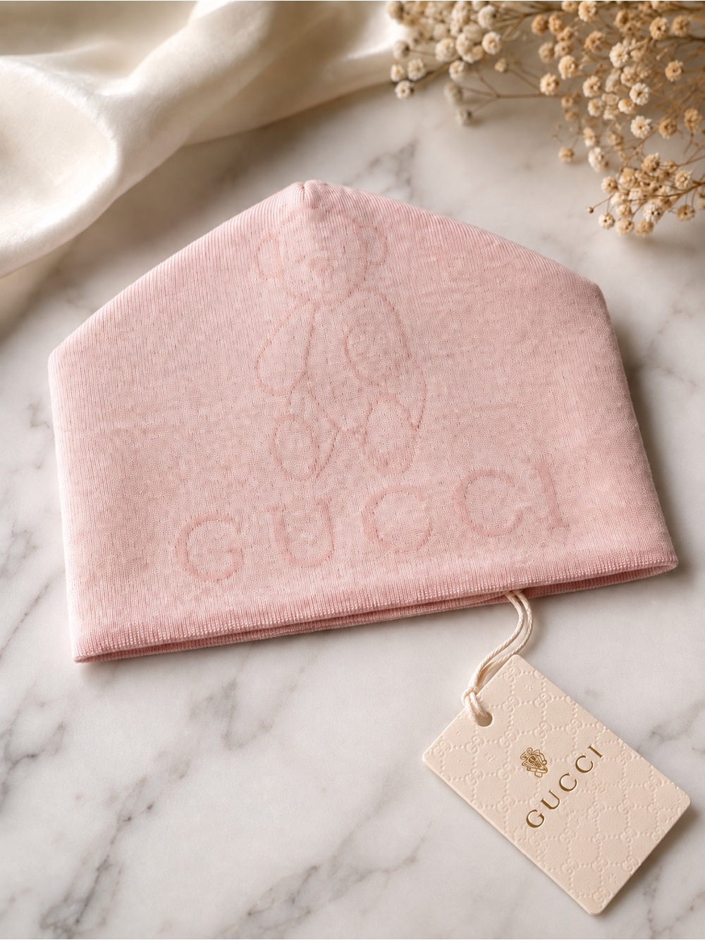 Authentic Gucci Baby Pink GG Monogram Wool Beanie Hat 12-24M NWT